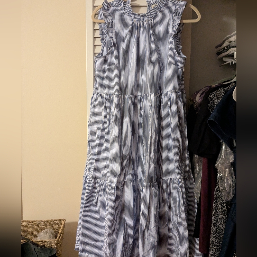 J. Crew Blue and White Smocked Tiered Sundress